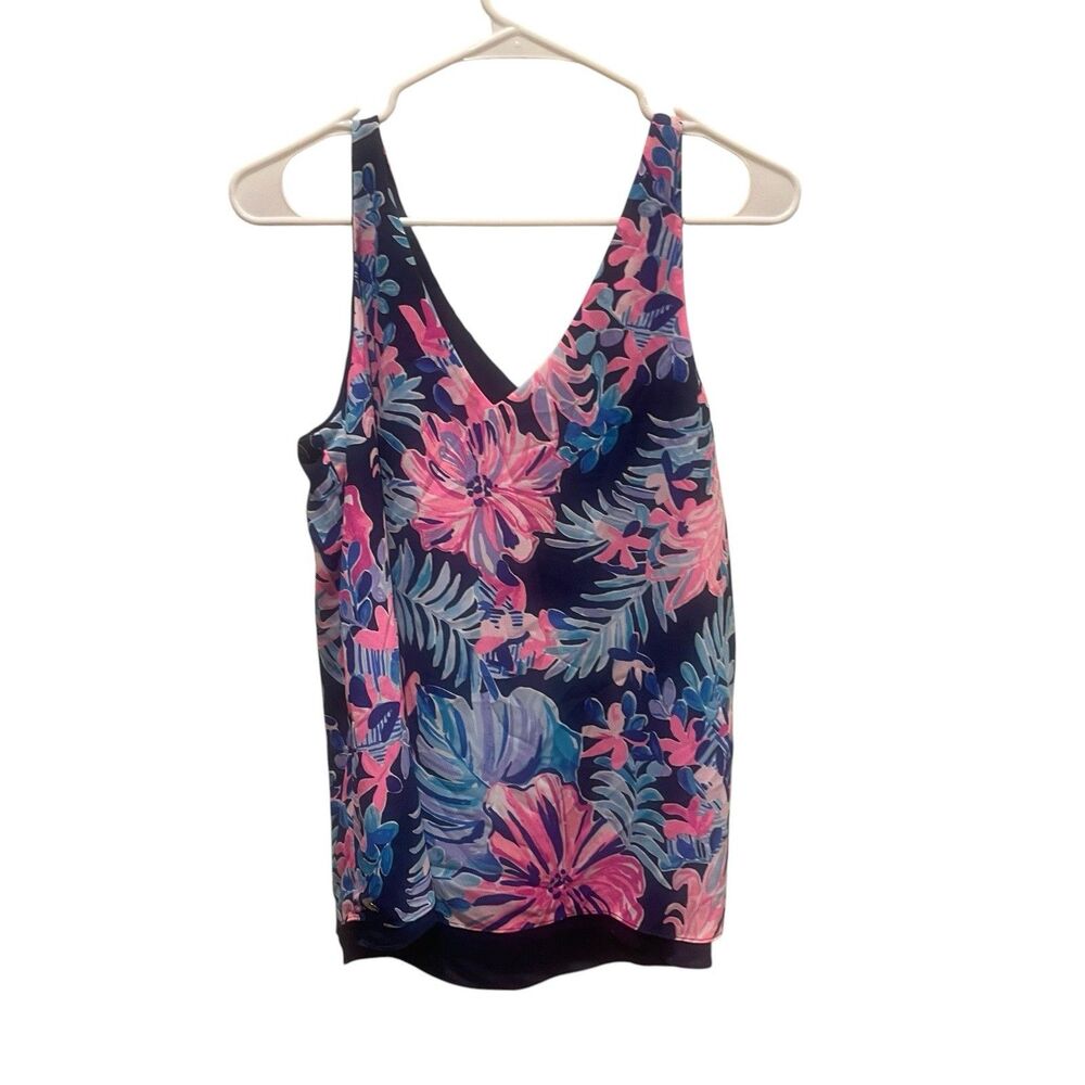 Women’s Lilly Pulitzer Small Florin Tank Top V Neck Floral Beach Reversible